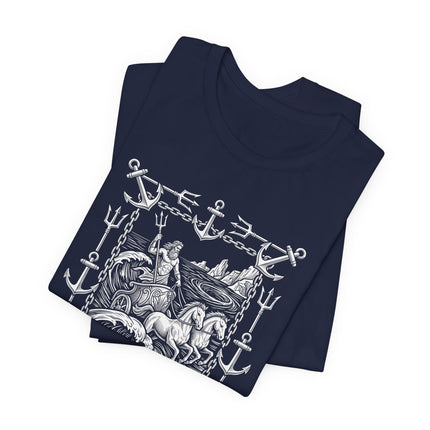 Poseidon Riding in His Sea Chariot Graphic Tee | Greek God Art