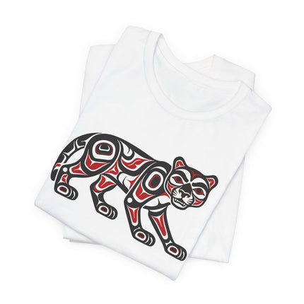 Formline art cougar graphic tee in Pacific Northwest indigenous style.