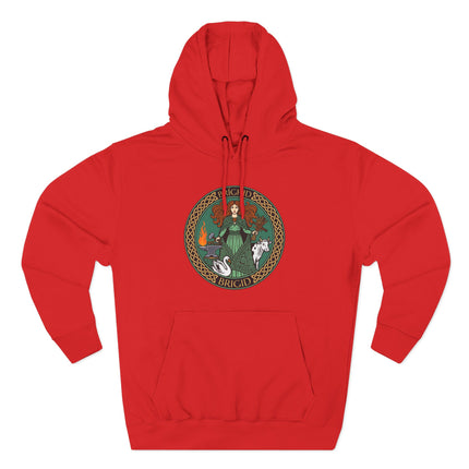 Brigid Celtic Goddess hoodie featuring Irish mythology and pagan symbols in a circular design.