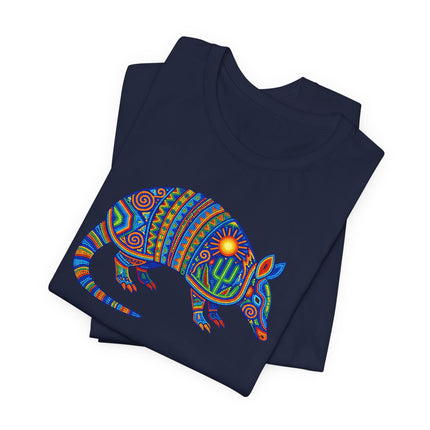Vibrant Mexican Huichol folk art armadillo graphic tee shirt design.