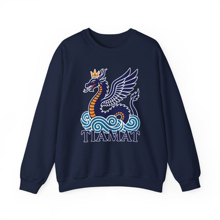 Tiamat winged dragon graphic sweatshirt featuring Mesopotamian mythology and sea serpent art.