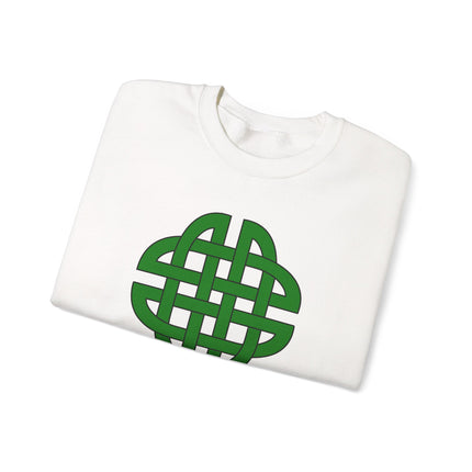 Green sweatshirt featuring intricate Celtic knotwork and a shield graphic design.