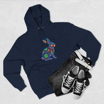 Colorful Huichol Rabbit Hoodie | Mexican Folk Art Inspired Pullover Hoodie