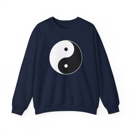 Yin Yang symbol sweatshirt showing harmony and balance graphic design on a unisex pullover.