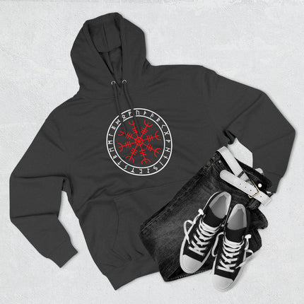 Aegishjalmur rune symbol on a black Norse mythology hoodie.