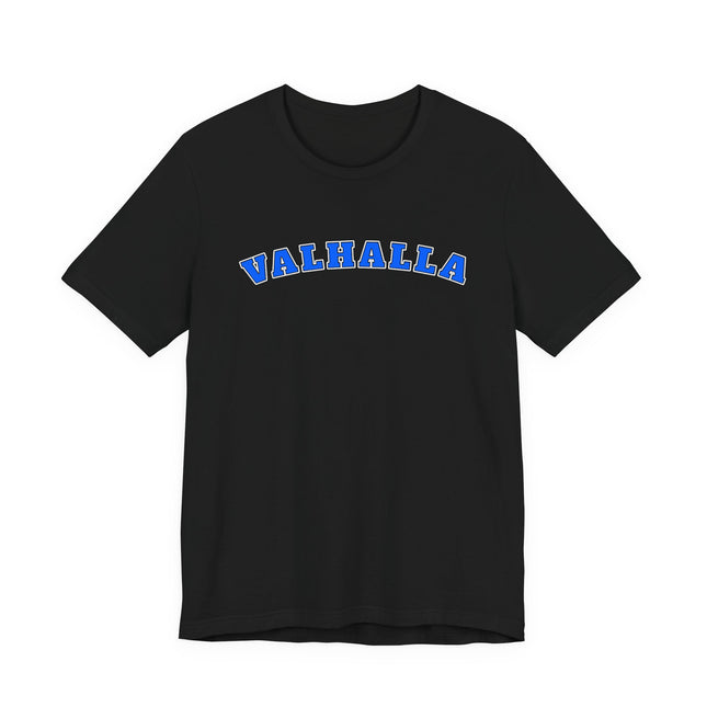 Valhalla Bold Blue Text T-Shirt | Norse Mythology Viking Unisex Tee | V7