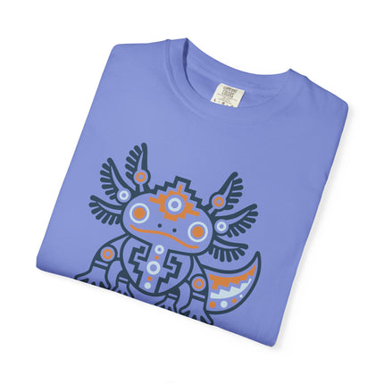 Aztec Axolotl T-Shirt | Geometric Salamander Design in Green and Gold Tee