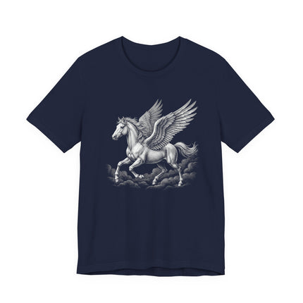 Pegasus winged horse graphic tee design, featuring Greek mythology fantasy art illustration.