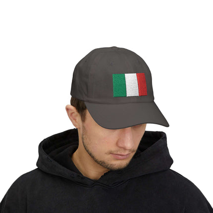 Embroidered Italian flag baseball cap featuring the green, white, and red national colors.