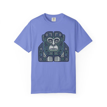 Mayan Monkey Geometric Tribal Art T-Shirt | Blue Green Ape Tee