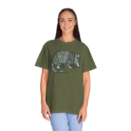 Mayan Armadillo Geometric Tribal Art T-Shirt | Blue Green Graphic Tee