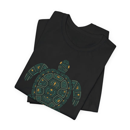 Mayan Turtle T-Shirt | Green and Gold Geometric Shell Design Tee