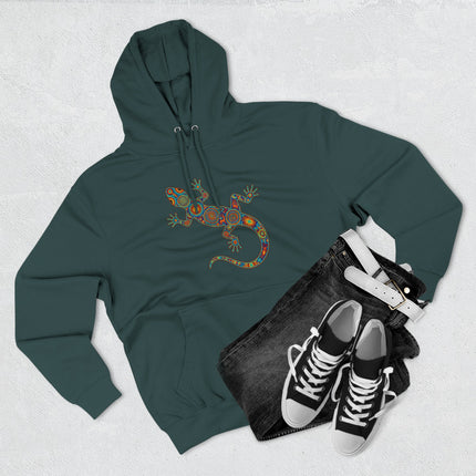 Huichol Lizard Hoodie | Colorful Mexican Folk Art Gecko Pullover Hoodie