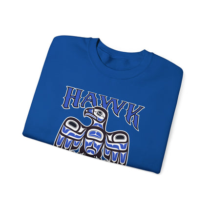 Hawk spirit eagle art design on an indigenous pullover sweatshirt.