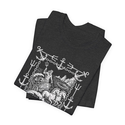 Poseidon Riding in His Sea Chariot Graphic Tee | Greek God Art