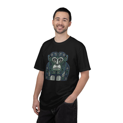 Mayan Monkey Geometric Tribal Art T-Shirt | Blue Green Ape Tee