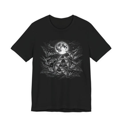 Flying Bats & Full Moon T-Shirt | Gothic Night Sky Graphic Tee