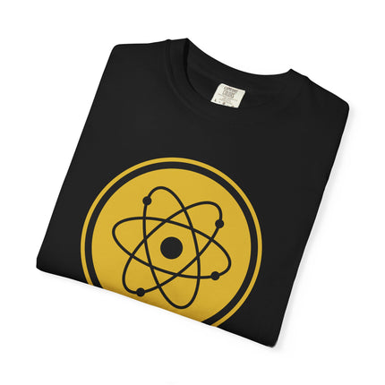 Retro Atomic Symbol Science T-Shirt - Golden Emblem Tee