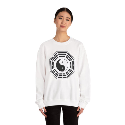 Graphic pullover featuring a stylized Yin Yang (Taijitu) symbol, representing balance and harmony.