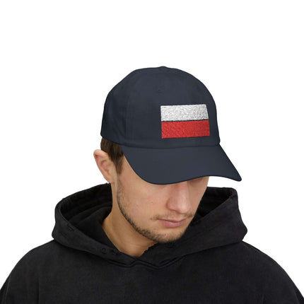 Embroidered Polish flag baseball cap in black. Show your Polish pride and heritage.