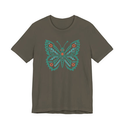 Aztec Butterfly T-Shirt | Red and Teal Geometric Wing Design Tee