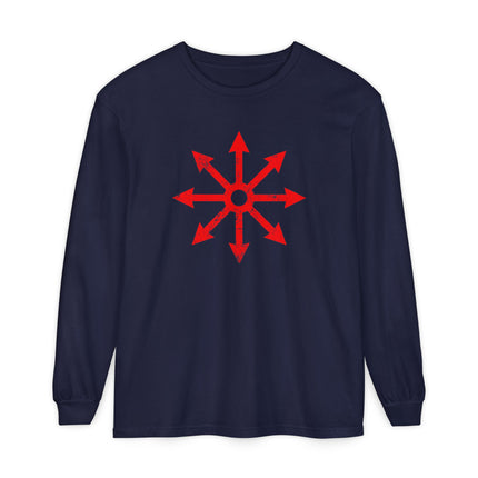 Chaos Star Long Sleeve T-Shirt | Red Eight-Arrow Symbol Graphic Tee