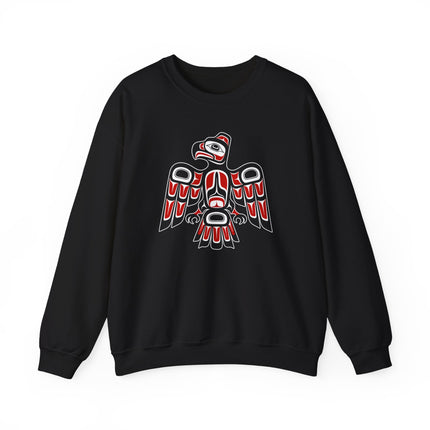 Unisex pullover featuring Pacific Northwest raven formline art in indigenous style.