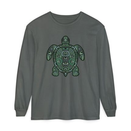 Maya Turtle Long Sleeve T-Shirt | Green Geometric Design Tee