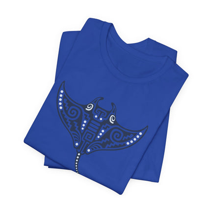 Mayan Manta Ray T-Shirt | Teal Patterned Wings and Sweeping Tail Tee
