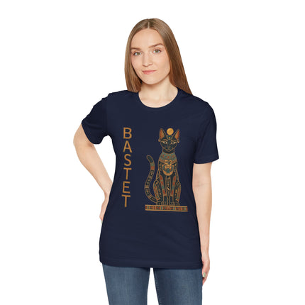 Bastet Egyptian goddess t-shirt graphic featuring the cat goddess and hieroglyphic mythology art.