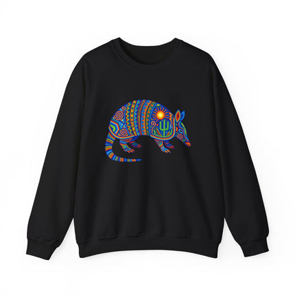 Vibrant Huichol Armadillo Sweatshirt | Dotted Mexican Folk Art Pullover Sweatshirt