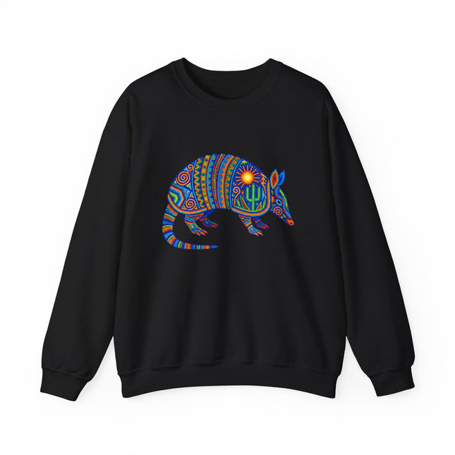 Vibrant Huichol Armadillo Sweatshirt | Dotted Mexican Folk Art Pullover Sweatshirt
