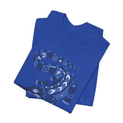 Mayan Crocodile T-Shirt | Curled Reptile with Geometric Patterns Tee