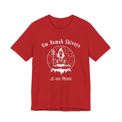 Om Namah Shivaya Lord Shiva graphic tee featuring meditating deity and spiritual mantra.