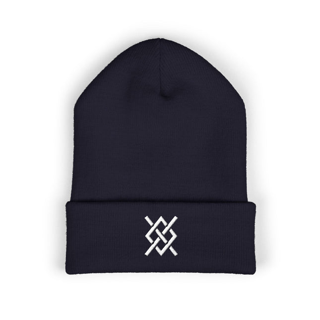 Gungnir Embroidered Cuffed Beanie with White Angular Knot Motif