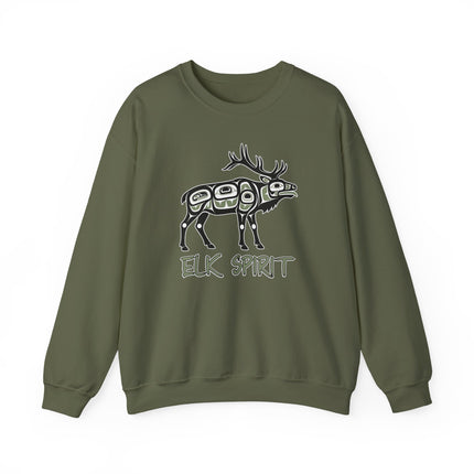 Elk spirit formline art sweatshirt featuring indigenous Native American design print.