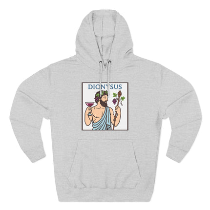 Dionysus, the Greek god of wine, holding grapes and a cup illustration.