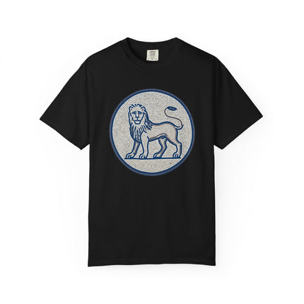 Blue Grey Mosaic Lion T-Shirt | Ancient Animal Graphic Tee | Comfort Colors
