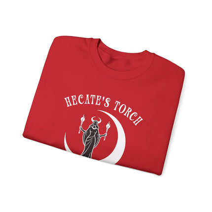 Hecate's Torch Goddess Moon Witch Pagan pullover sweatshirt with celestial graphic print.