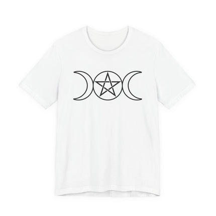 Triple moon and pentagram symbol graphic tee for pagan and witchy apparel.