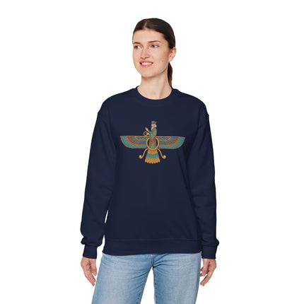 Faravahar Winged Symbol Sweatshirt | Zoroastrian Persian Graphic Pullover Sweatshirt