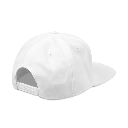 White snapback cap with embroidered Maltese Cross symbol.