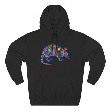 Colorful Huichol Armadillo Hoodie | Mexican Folk Art Tribal Sun Cactus Pullover Hoodie
