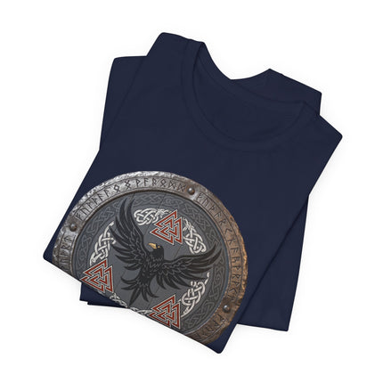 Norse Raven Shield T-Shirt: Viking Raven & Norse Mythology Tee