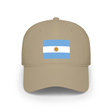 Tan baseball cap featuring the Argentine flag and Sun of May emblem.