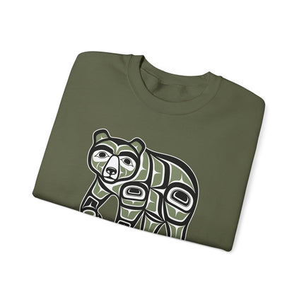 Haida Formline art bear design on a native American indigenous pullover sweatshirt.