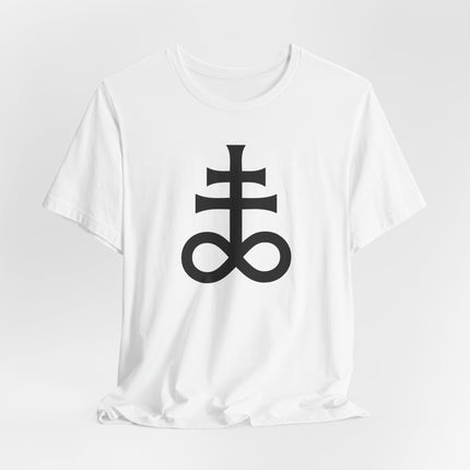 Occult alchemy cross and infinity symbol graphic tee.