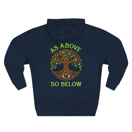 As Above So Below" Tree of Life design. Celtic pagan knotwork on a dark hoodie.