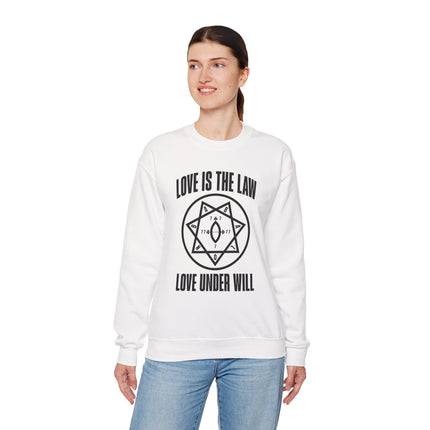 Love Is The Law Love Under Will occult hexagram graphic sweatshirt.