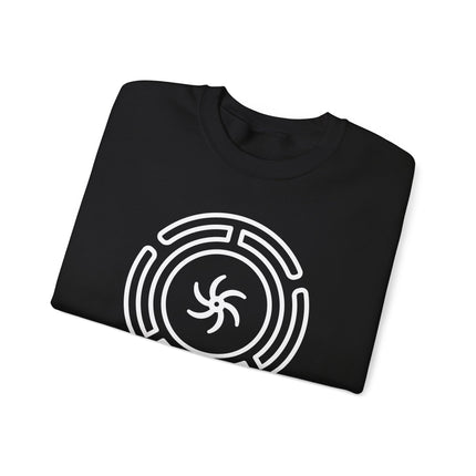 Hekate's Wheel symbol graphic on a unisex sweatshirt for witchy Greek goddess apparel.